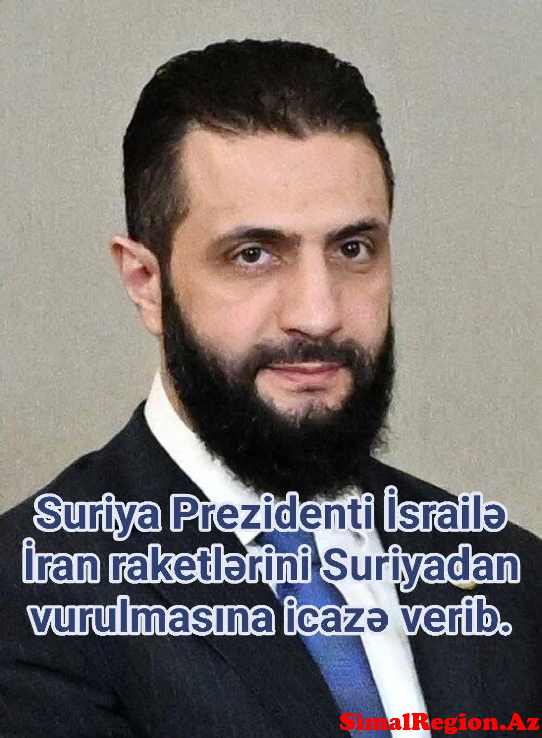 Suriya prezidenti İsrailə ərazisindən istifadə etməyə icazə verdi